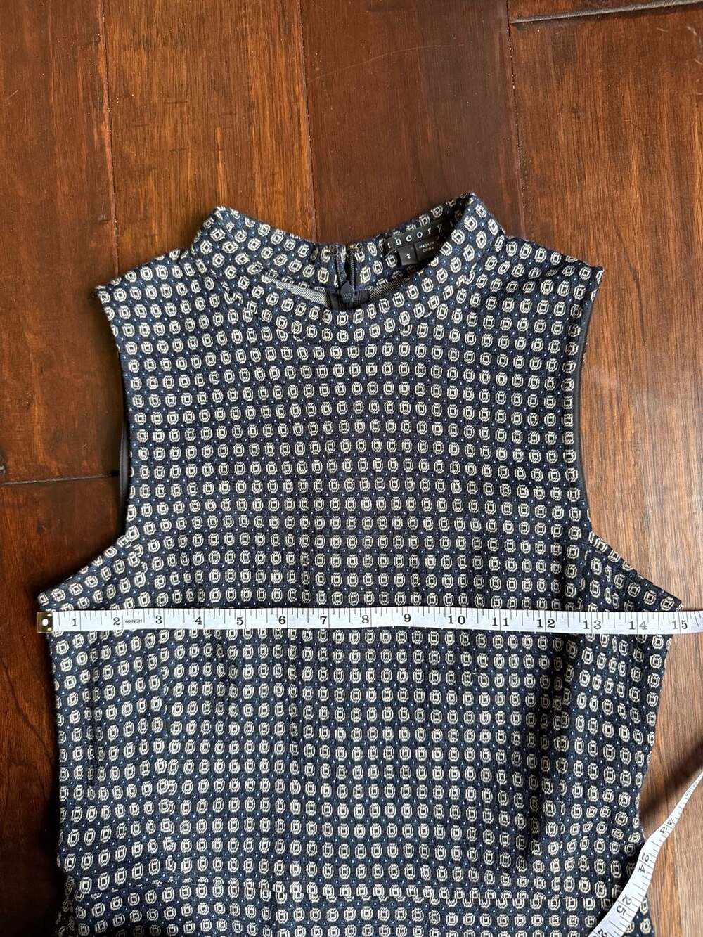Theory Seraon Palmetto Knit Sleeveless Mock Neck Mini Dress Navy - Picture 3 of 6